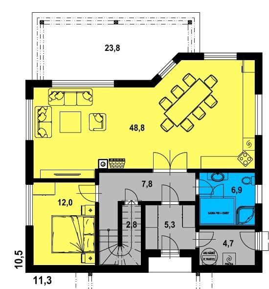 Realizace domu se střešní terasou - uliční pohled